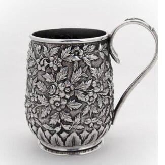 Puran sterling silver deep floral carving beer mug with long handle