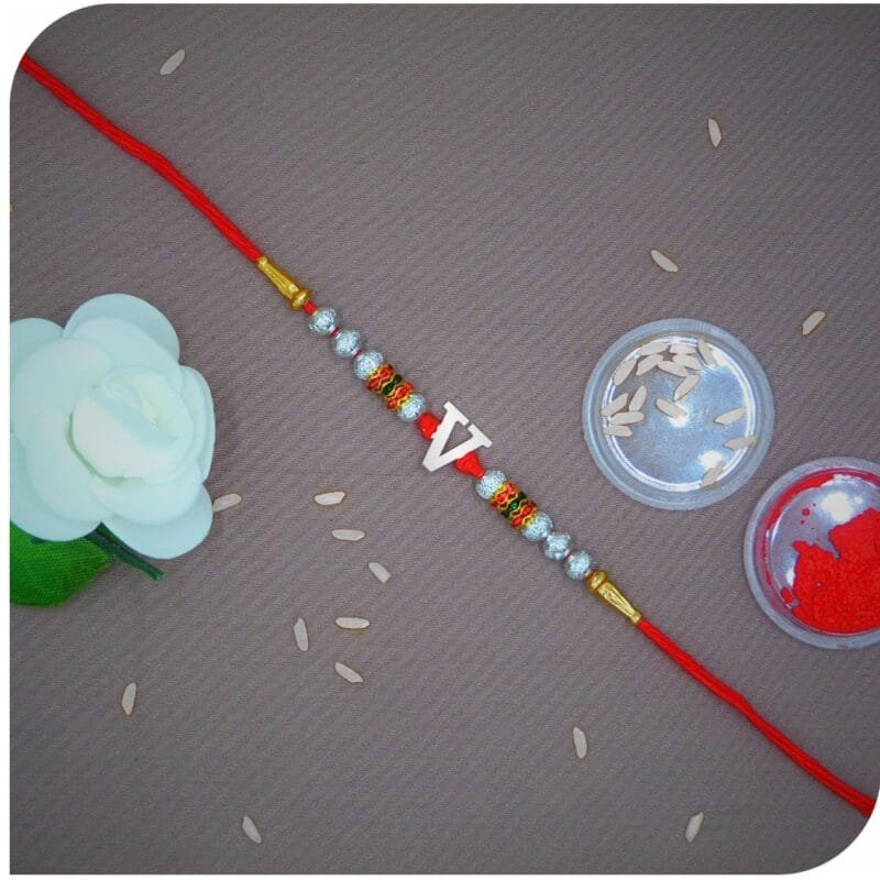 ' v ' alphabet 925 silver rakhi