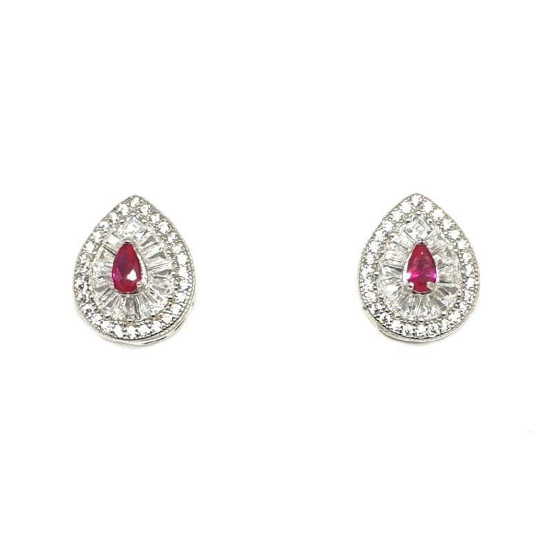 925 Sterling Silver Pear Shaped Pink Diamond Earring MGA - BTS0087