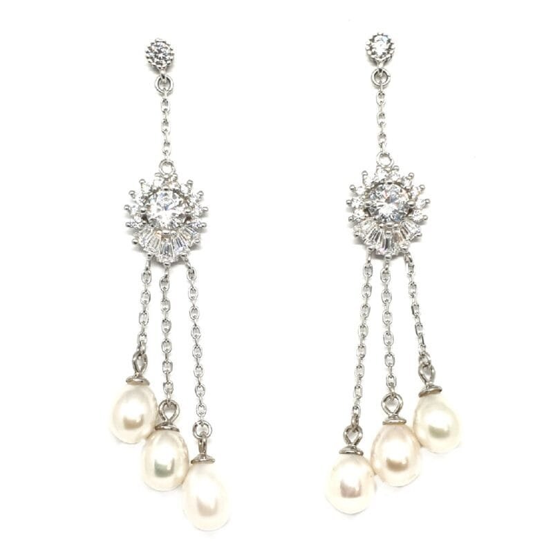 925 Sterling Silver Three Line Jhula Pearl Earring MGA - BTS0022