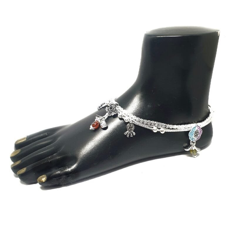 Flower shaped full bridal set silver anklet payal mga - pls0312