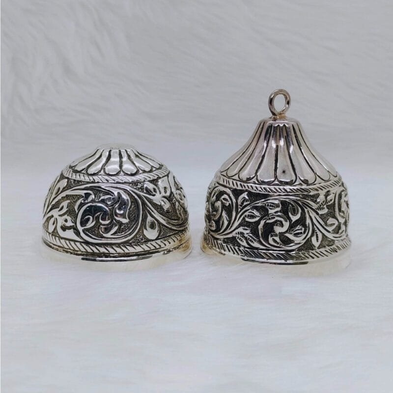 Real silver nariyal in antique carvings for pujan and by puran