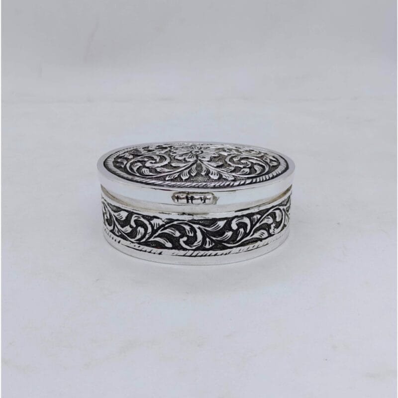 Real silver box for gifting in antique oval shape by puran