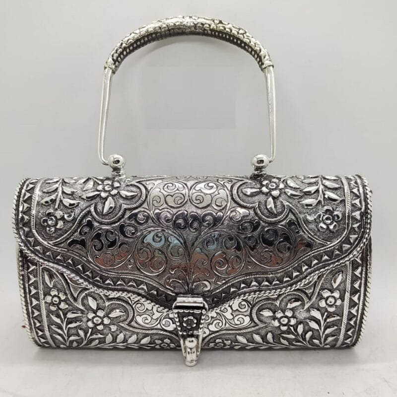 Puran Pure Silver shoulder bag with Stylish Lock in Antique